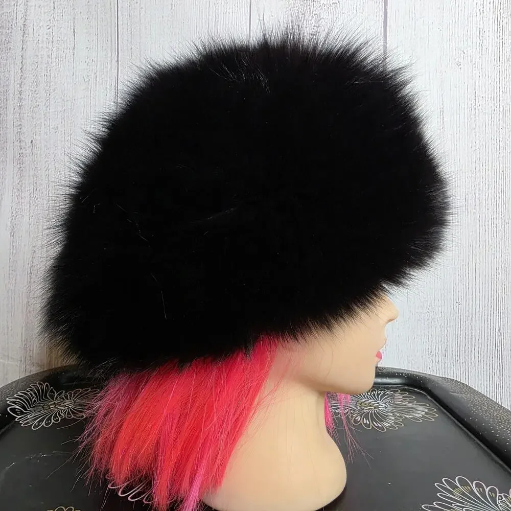 Vintage Black Fur Hat Womens Russian Cossack Winter Genuine Fur Plush
